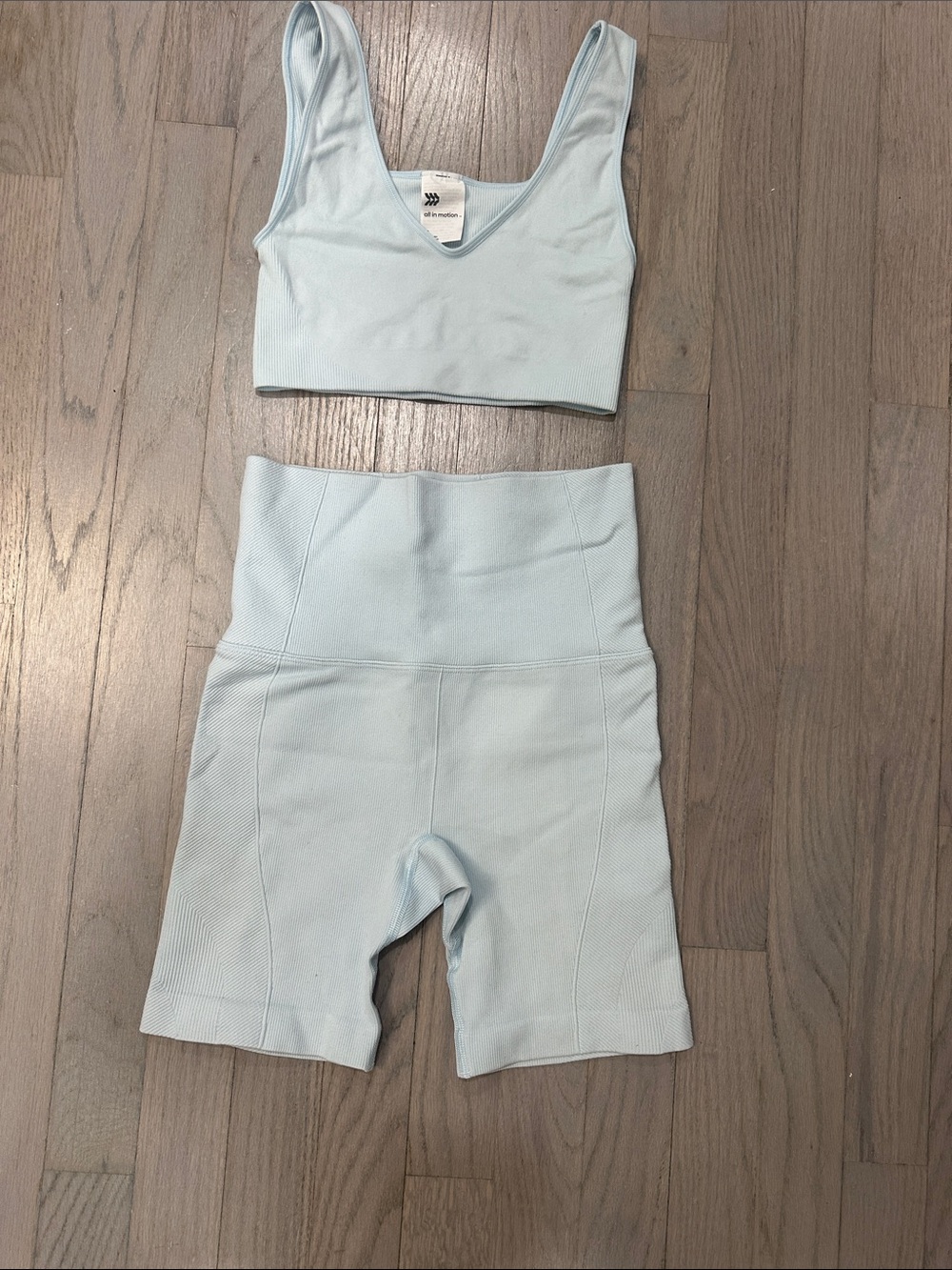 all in motion Light Blue Ribbed Active Set - Crop Top & High-Waist Shorts